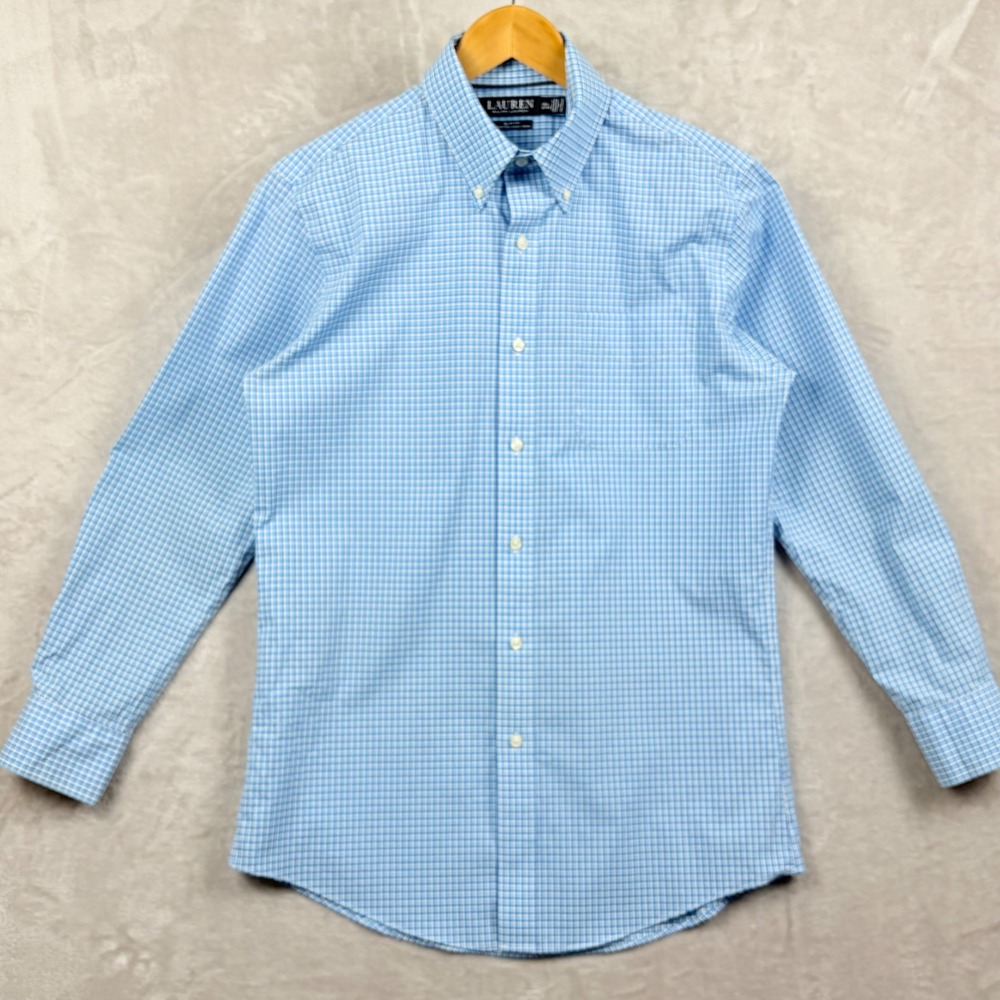 Lauren Ralph Lauren Shirt Button Down Check Mens Slim Fit Stretch Non Iron 32-33